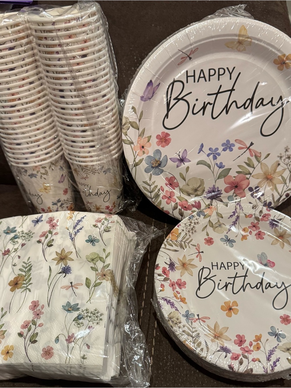 Floral 'Happy Birthday' Paper Party Set - Pastel Flowers (Unbranded)